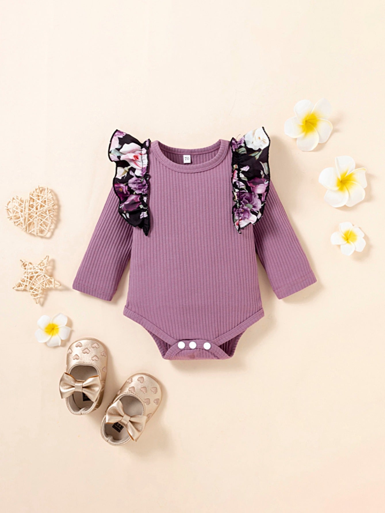 Baby Girl Botanical Floral Ruffled Romper & Pants Set