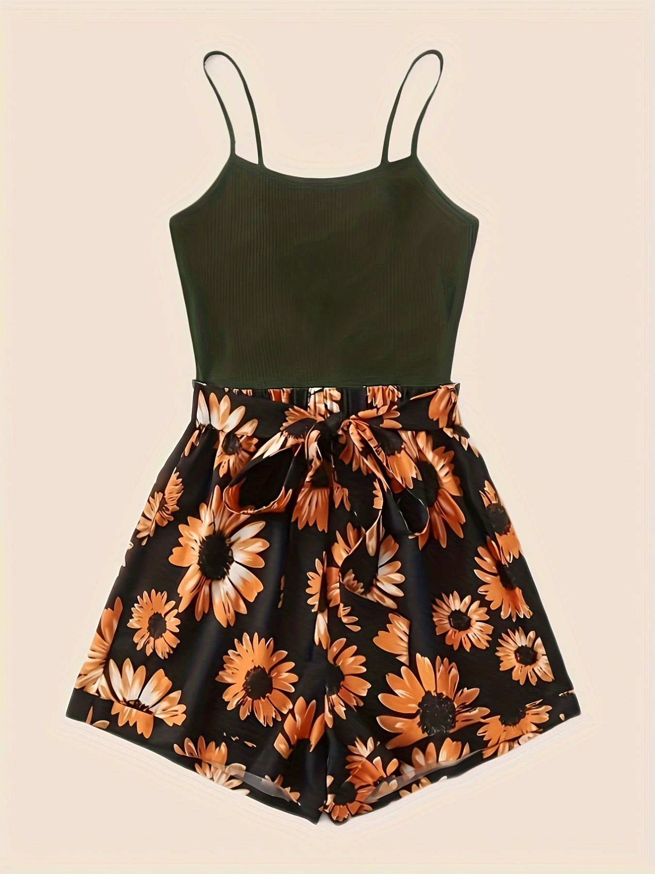 Spring & Summer 2pc Set Spaghetti Top & Floral Shorts Women's Clothing