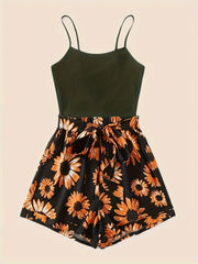 Spring & Summer 2pc Set Spaghetti Top & Floral Shorts Women's Clothing