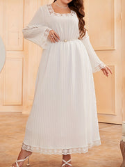 Solid Ribbed Lace Trim Maxi Dress