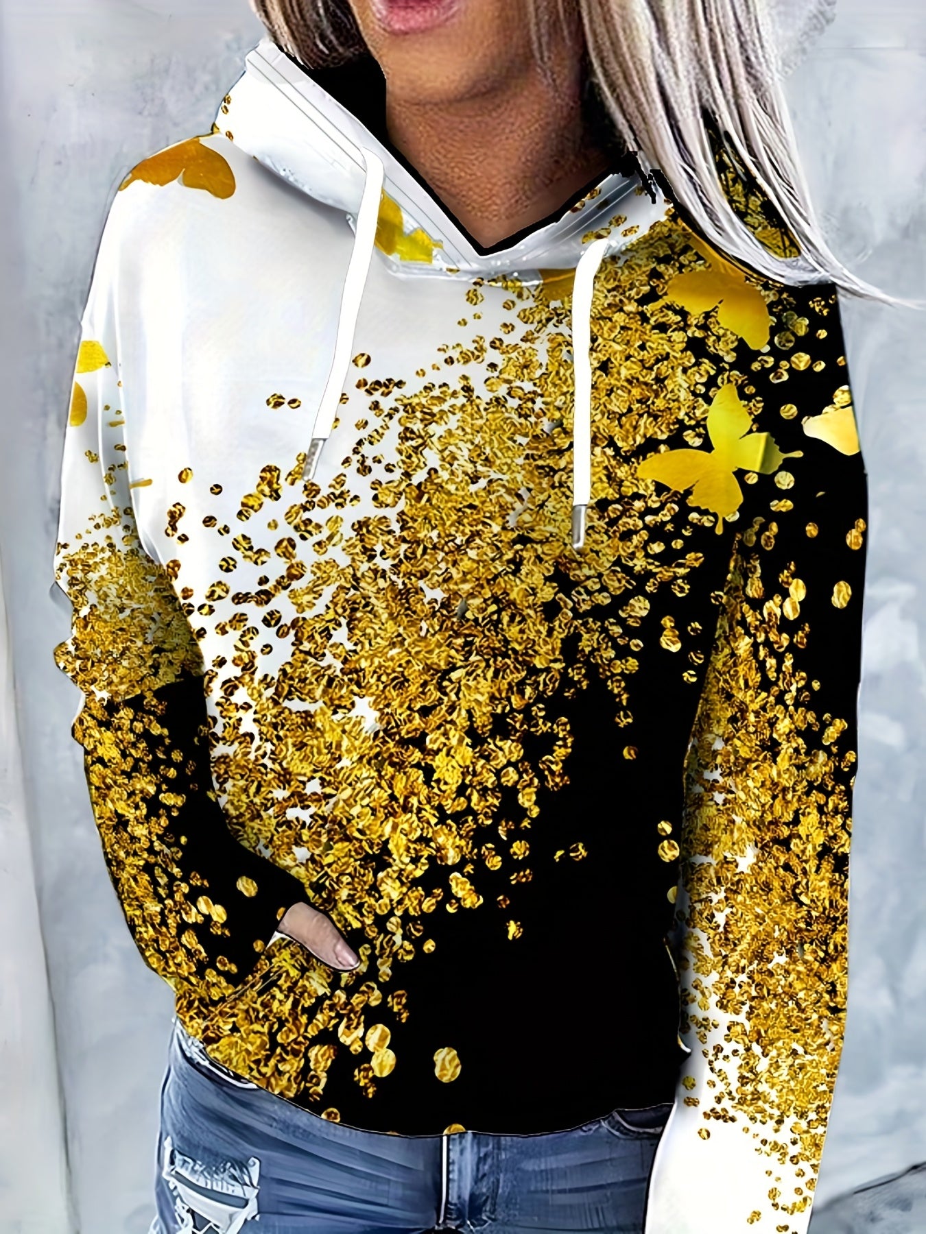 Butterfly Print Hooded Sweatshirt Sports Pullover Tops