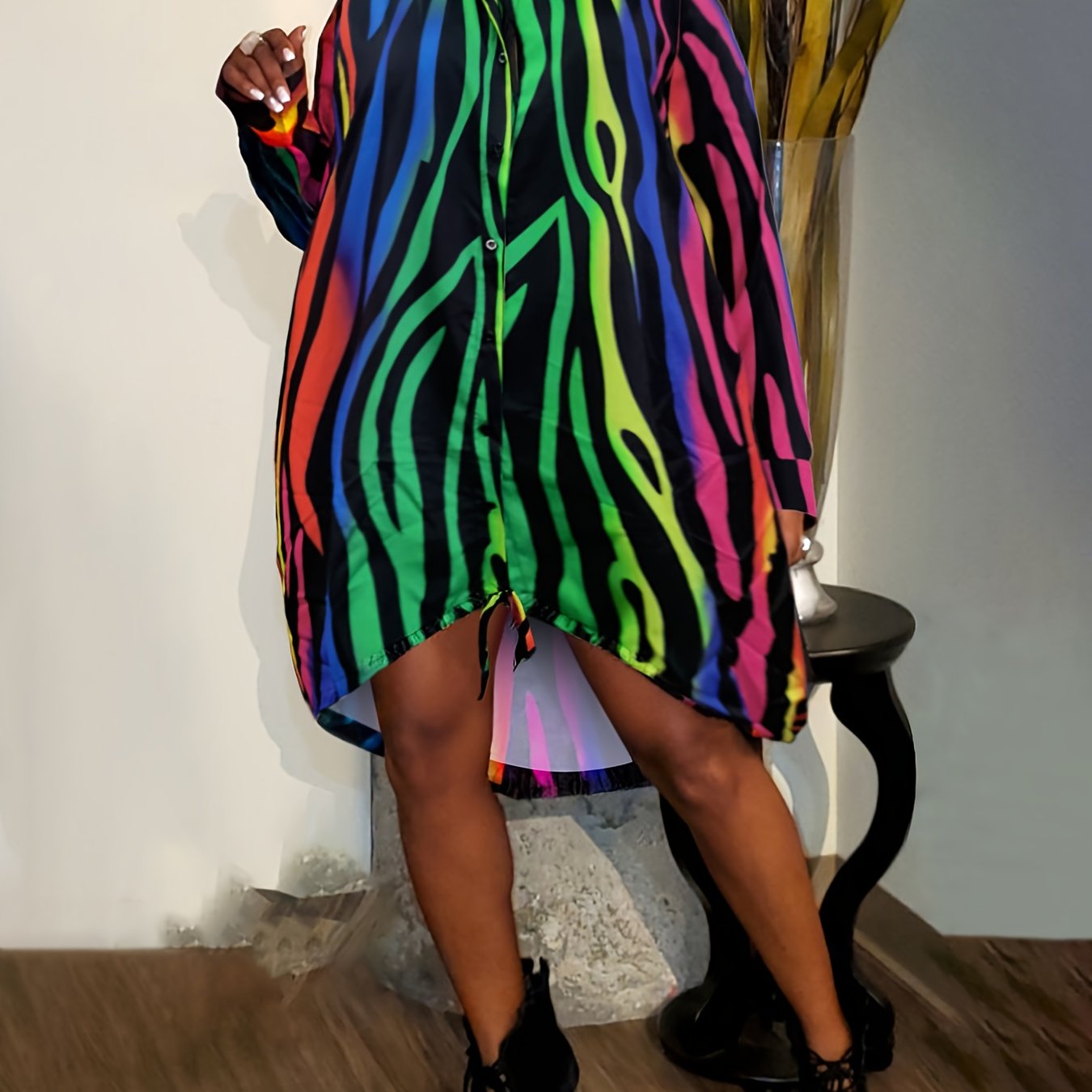 Ombre Stripe Long Sleeve Shirt Dress