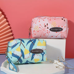 Flower Print Makeup Bag Large Capacity Travel Toiletry Bag with Wrist Strap