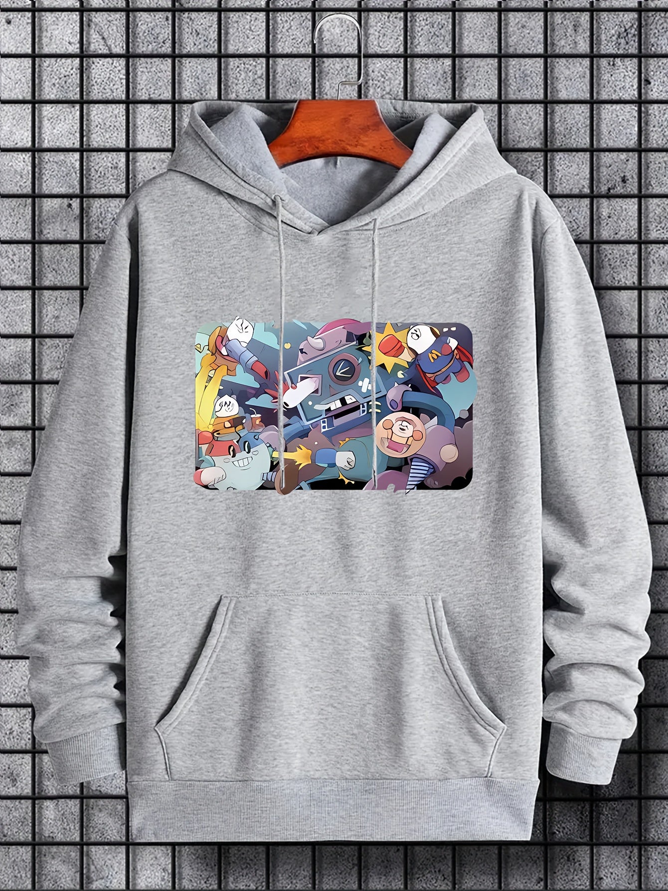 Men's Cartoon Graphic Hoodie Casual Drawstring Hooded Sweatshirt