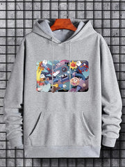 Men's Cartoon Graphic Hoodie Casual Drawstring Hooded Sweatshirt