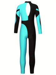 Girls Colorblock Gymnastics Leotard Jumpsuit Romper