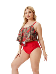 Colorblock High Waist Bikini Set Plus Size Boho Vacation Bathing Suit
