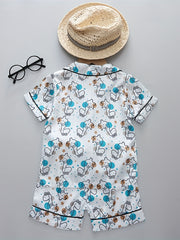 Boys Dino Print Pajamas Set Short Sleeves Bottoms Cozy Casual Homewear
