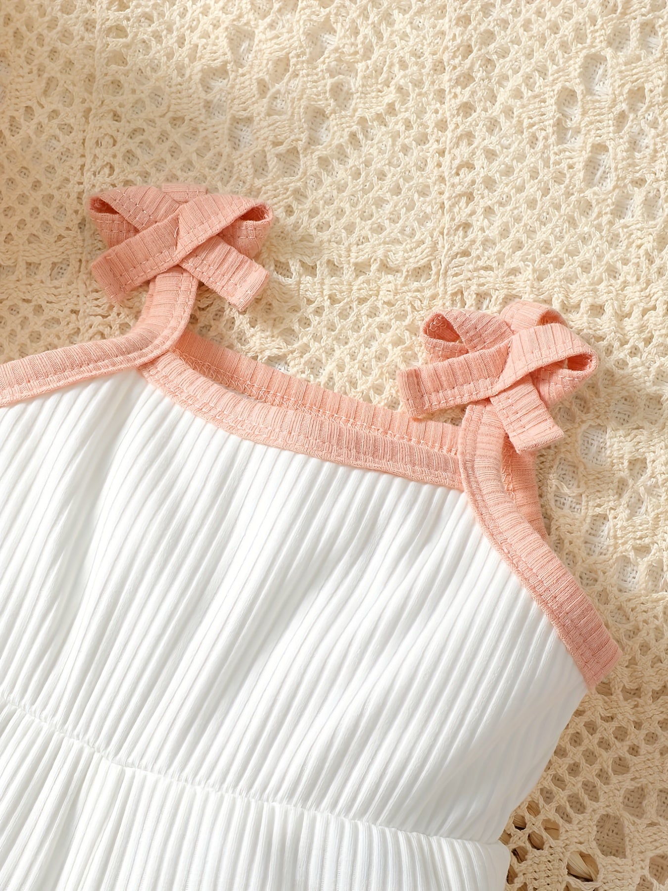 Infant Girls Bow Ruffle Knitted Ribbed Jumpsuit