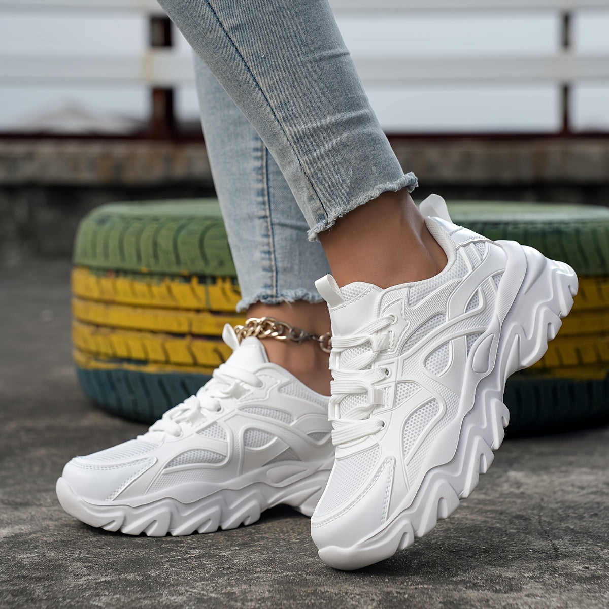 Solid Breathable Heighten Chunky Sneakers Casual Running Shoes