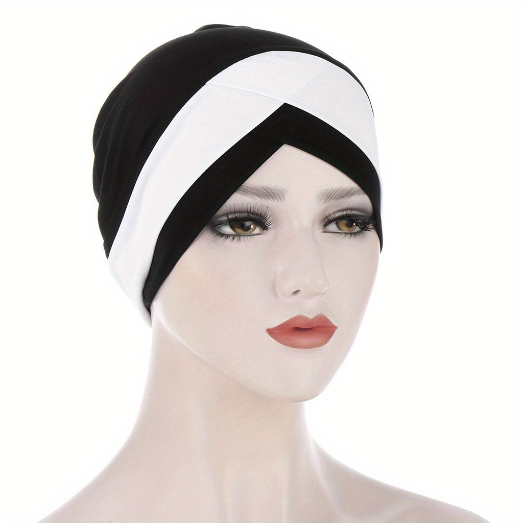 Block Cross Turban Casual Beanies Head Scarf Ramadan Head Wrap Lightweight