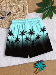 Coconut Trees 3D Print Boys Swim Trunks Beach Vacation Shorts