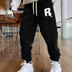 R Pattern Print Men's Pants Drawstring Comfy Active Stretch Trousers