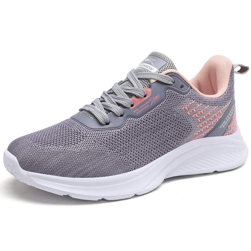 Gray & Pink Mesh Sneakers Lightweight Running Shoes Women's Footwear