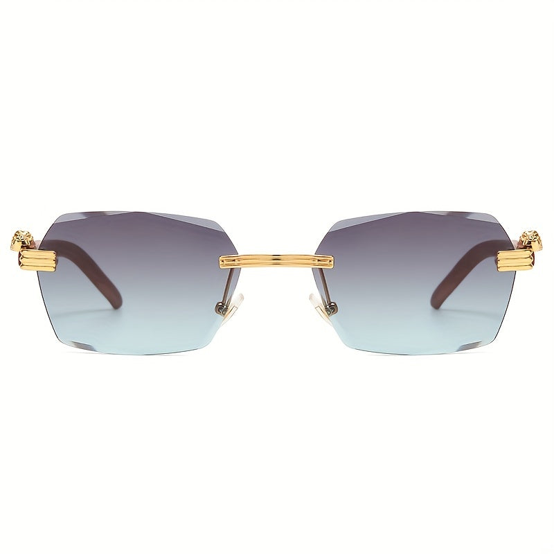 Square Rimless Sunglasses Metal Leopard Decor UV400