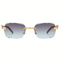 Men's Wood Print Leopard Head Rimless Sunglasses Square Frame Glasses