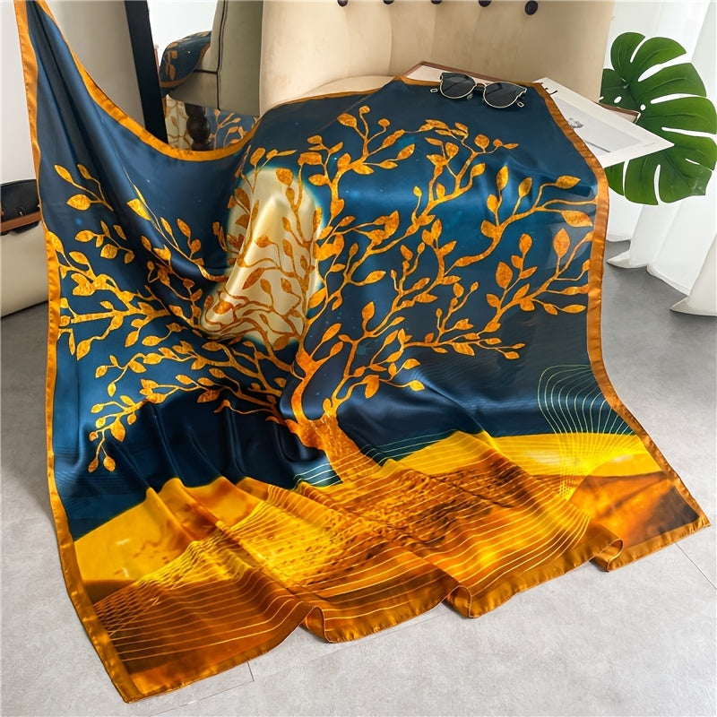 Golden & Square Scarf Lucky Tree Satin Sunscreen Shawl