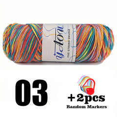 100g Multicolor Yarn, 2 Markers Crochet Yarn 5mm 200meters