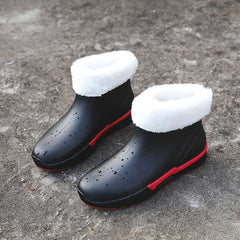 Women's Plush Lined Platform Rain Boots Waterproof Slip On Shoes