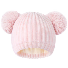 Toddler Winter Pom Beanie Fleece Lined Knit Hats For Baby Kids Boys Girls