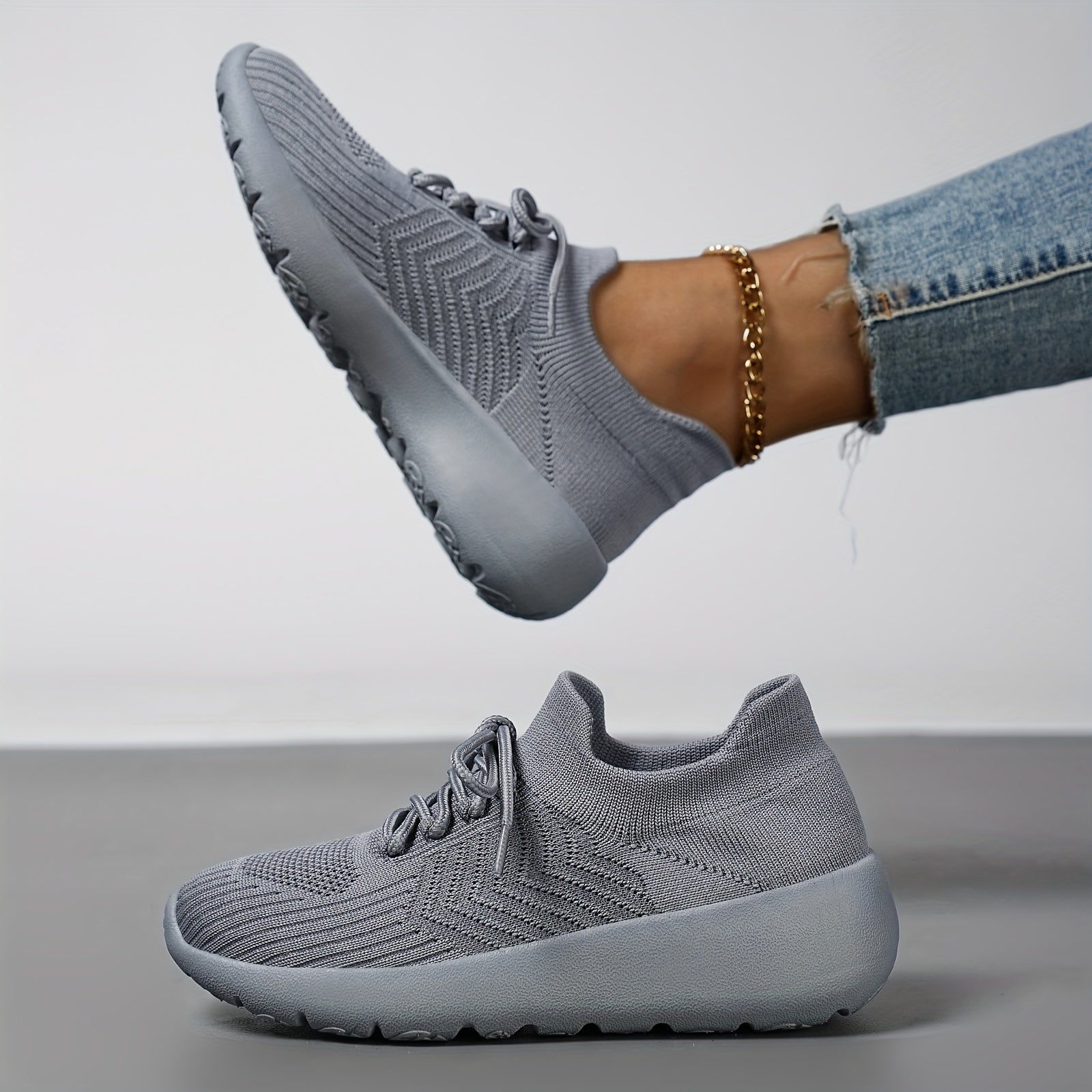 Solid Mesh Breathable Woven Shoes Lightweight Running Sneakers
