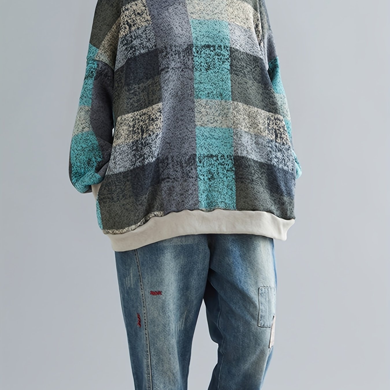 Geometric Print Crew Neck Sweatshirt Women's Clothing