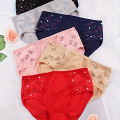 6pcs Heart Print Briefs Comfy & Breathable Intimates Panties