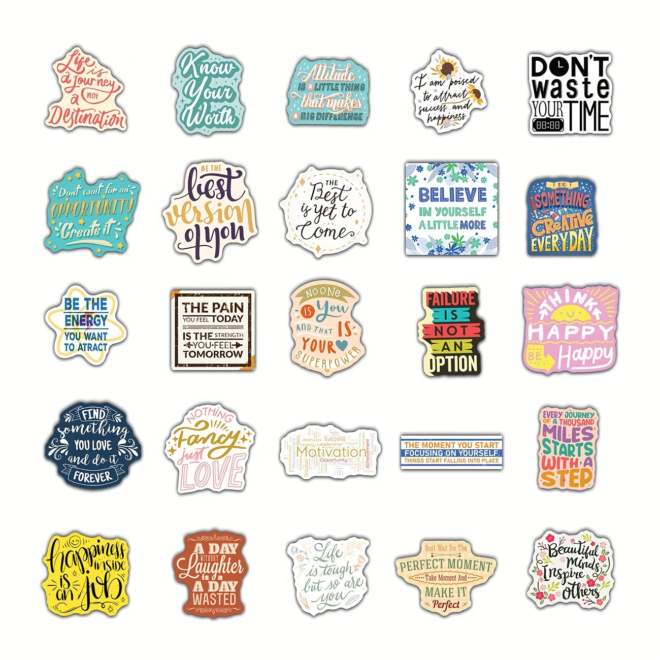 50pcs Motivational Waterproof Vinyl Decals For Laptops & Water Bottles