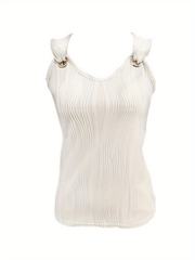 Textured Ring Detail Tank Top Crew Neck Sleeveless Summer Top