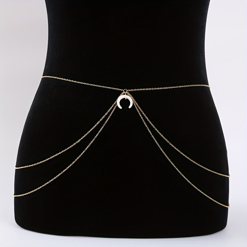 Boho Waist Chain with Crescent Pendant for Women