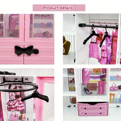 Pink Doll Wardrobe 10 Hangers Fashionable Foldable Hangers Doll Furniture Access