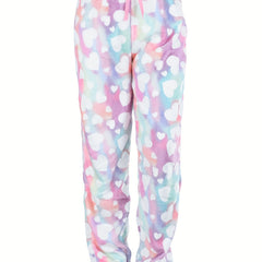 Heart Print Fuzzy Lounge Pants Lace Up Comfy Warm Womens Loungewear & Sleepwear