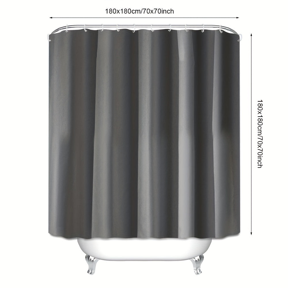 Waterproof Shower Curtain Plain Solid Fabric with 12 Hooks