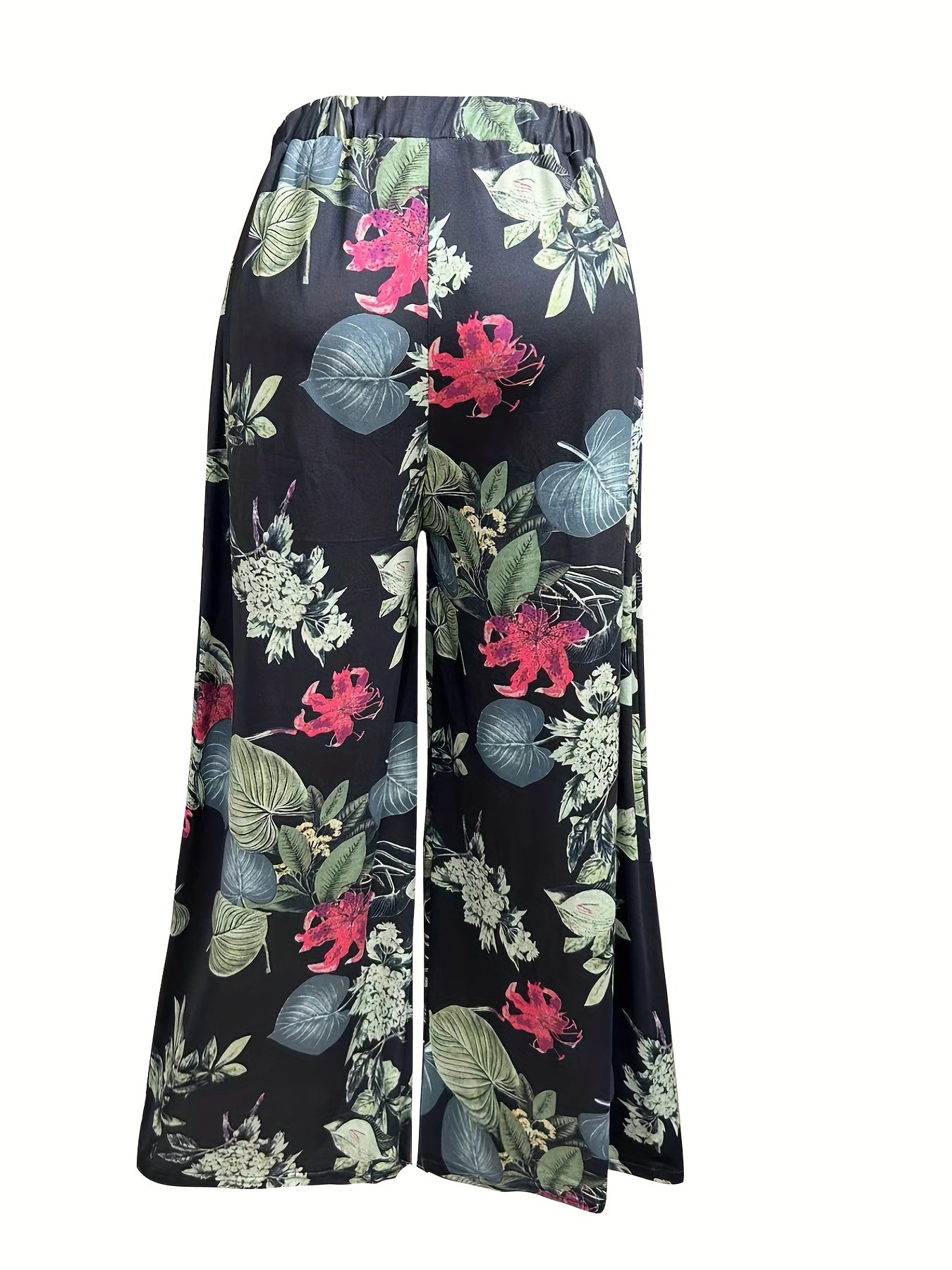 Floral Print Wide Leg Pants Drawstring Waist Casual Comfy All Season
