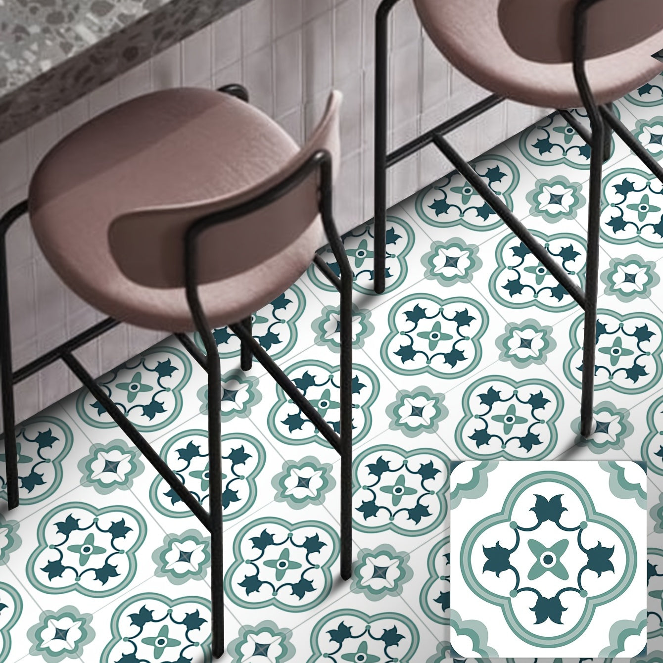 9pcs Moroccan Floor Tile Sticker PVC Waterproof Vinyl Matte for Living Room