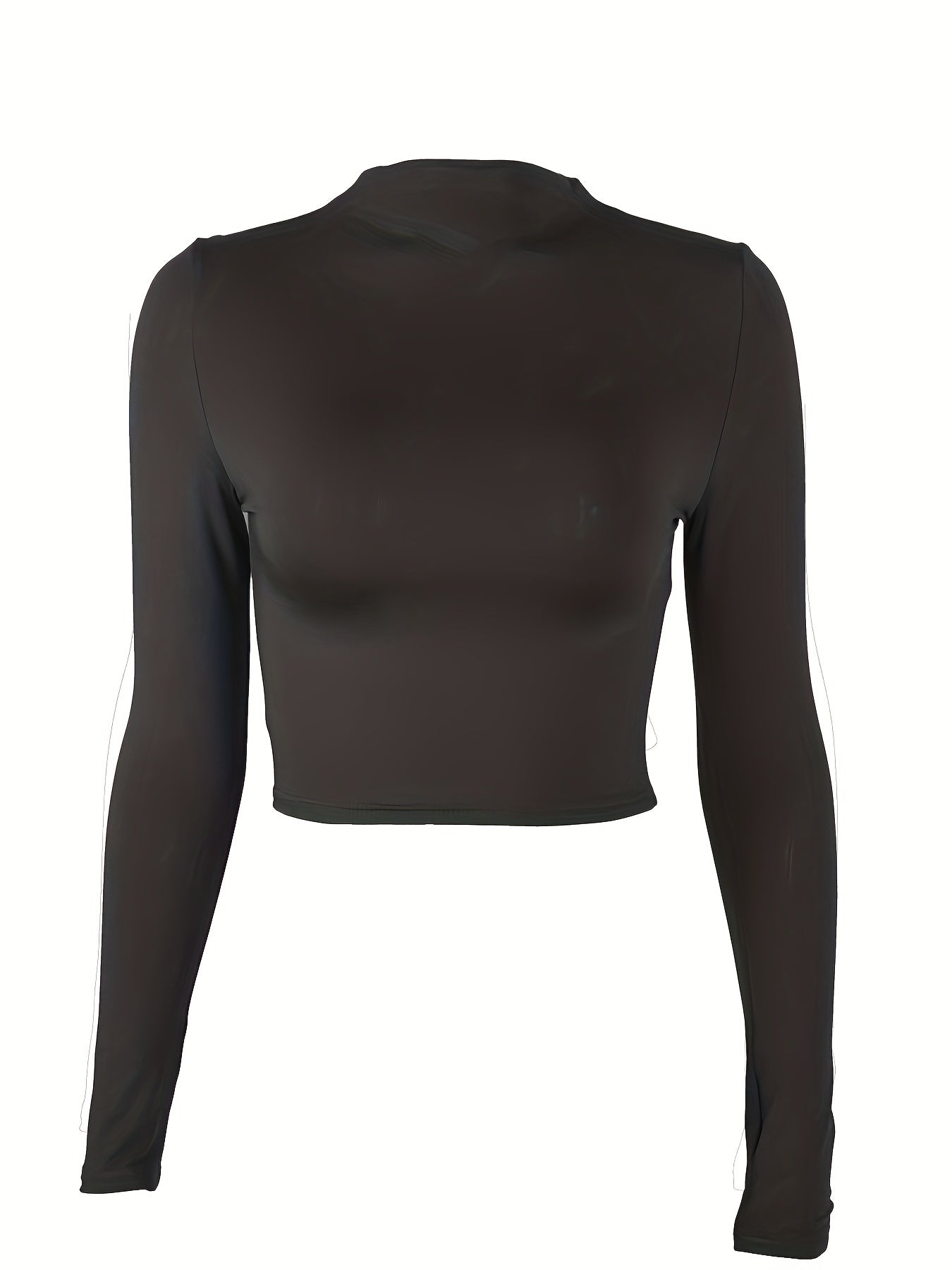 Solid Long Sleeve Sports Cropped Top Round Neck T-shirt Women's Tops