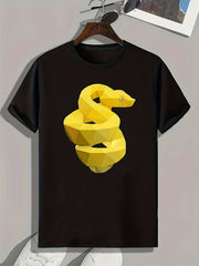 Yellow Snake Print Men's Graphic T shirt for Summer