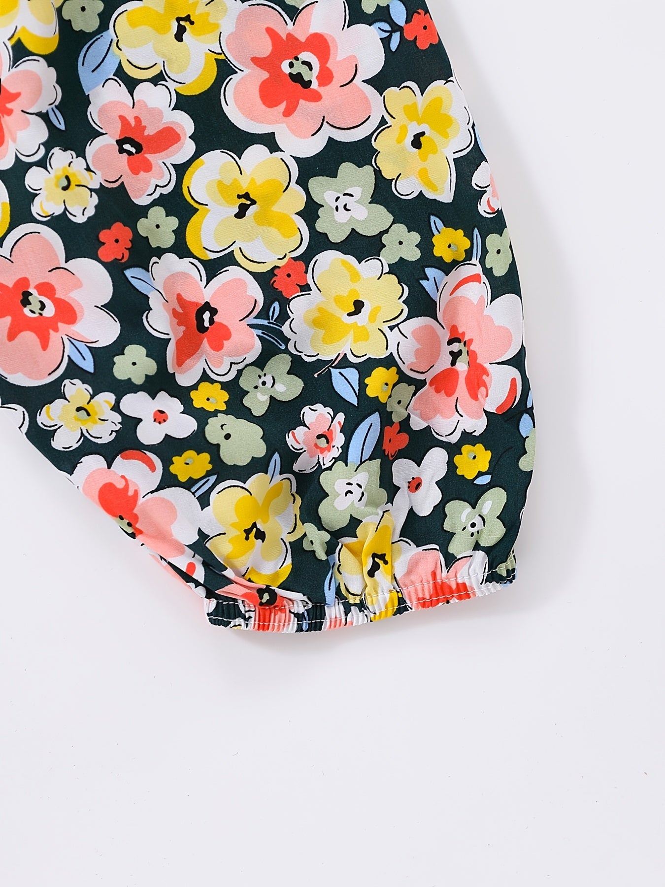 Flower Print Ruffle Trim Lantern Pants High Waist