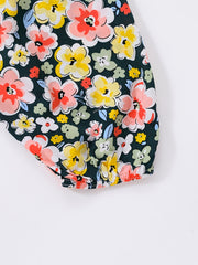 Flower Print Ruffle Trim Lantern Pants High Waist