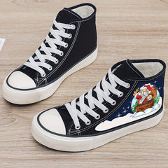 Christmas Santa Print Plush Lined Thermal Chunky Canvas Sneakers