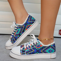Geometric Pattern Canvas Casual Lace Up Sneakers