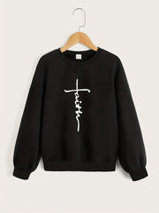 Girls' Top 'Faith' Letter Print Crew Neck Sweatshirt
