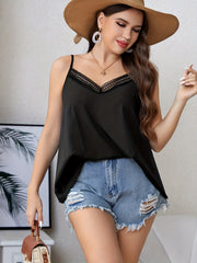 Solid Contrast Lace Trim V Neck Cami Top