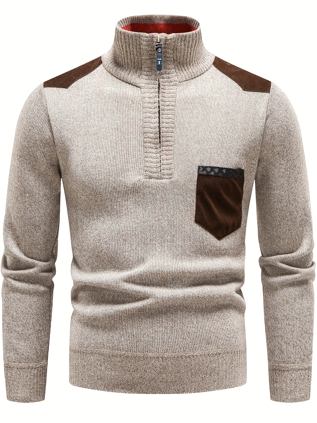 Men's Turtleneck Zip Knit Sweater with Pocket