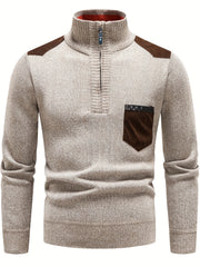 Men's Turtleneck Zip Knit Sweater with Pocket