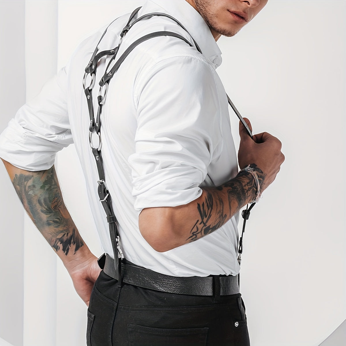 Men's Leather Suspenders Belt Shoulder Harness