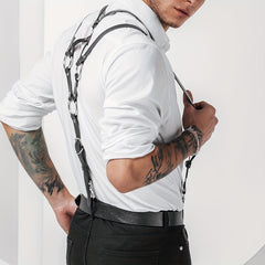 Men's Leather Suspenders Belt Shoulder Harness