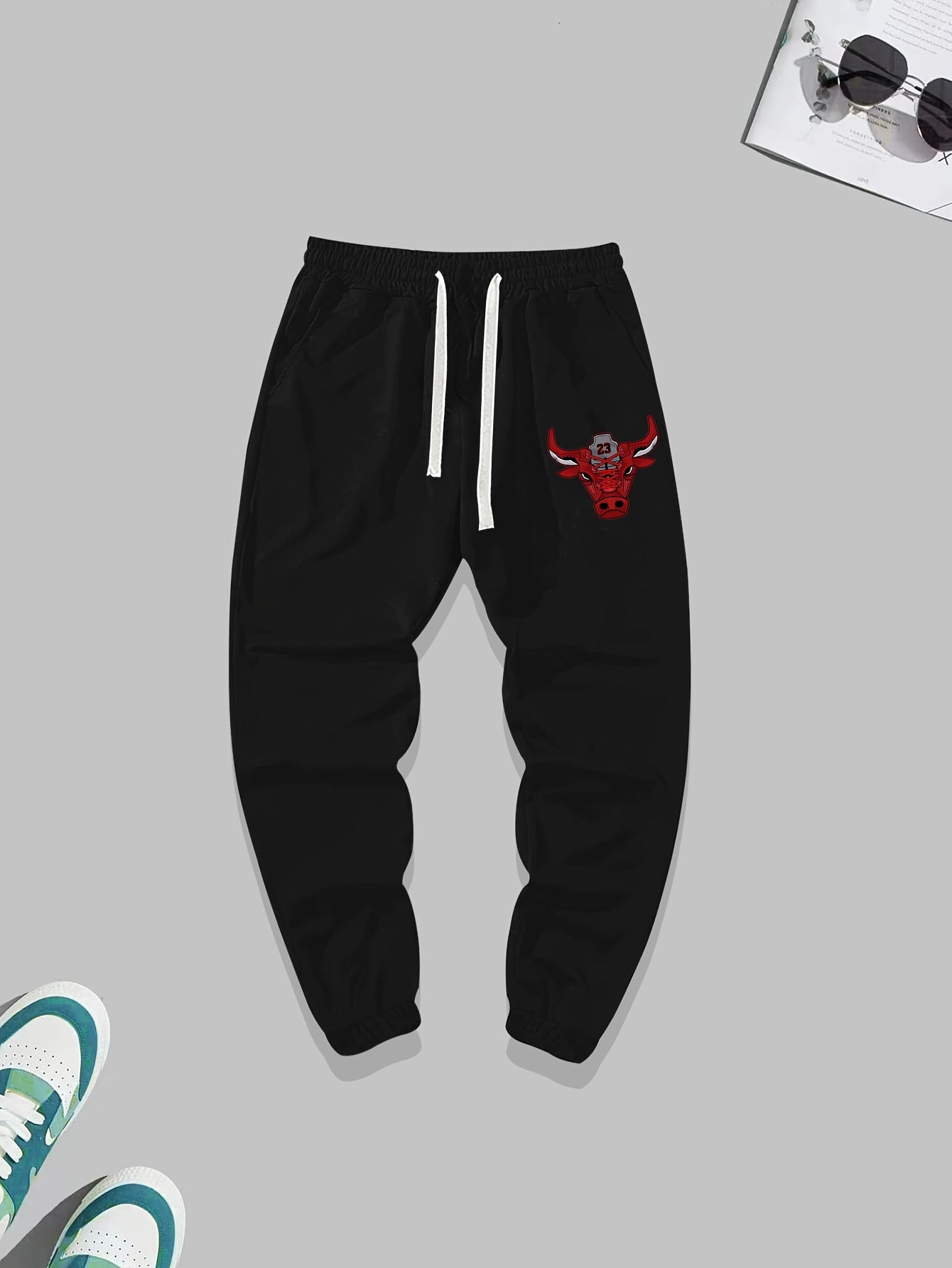 Bull Pattern Joggers Men's Loose Fit Sweatpants