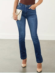 Medium Stretch Slim Fit Jeans Washed Slash Pocket Denim Pants
