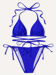 Halter V Neck Bikini Set High Cut Two Piece Swimsuit Women's Swimwear